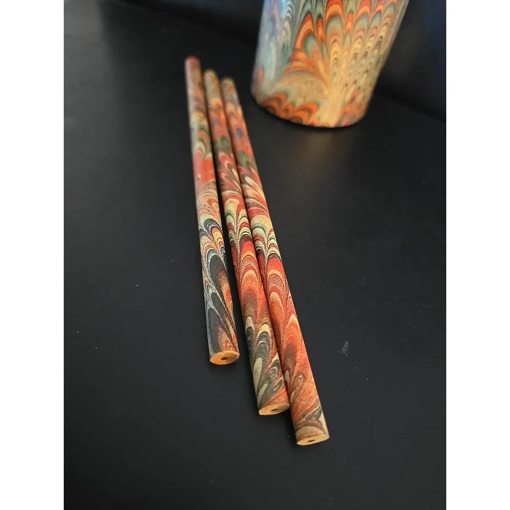 Vintage Psychadelic Groovy Tie Dye Swirl Pencil Holder and 38 Wood Pencils